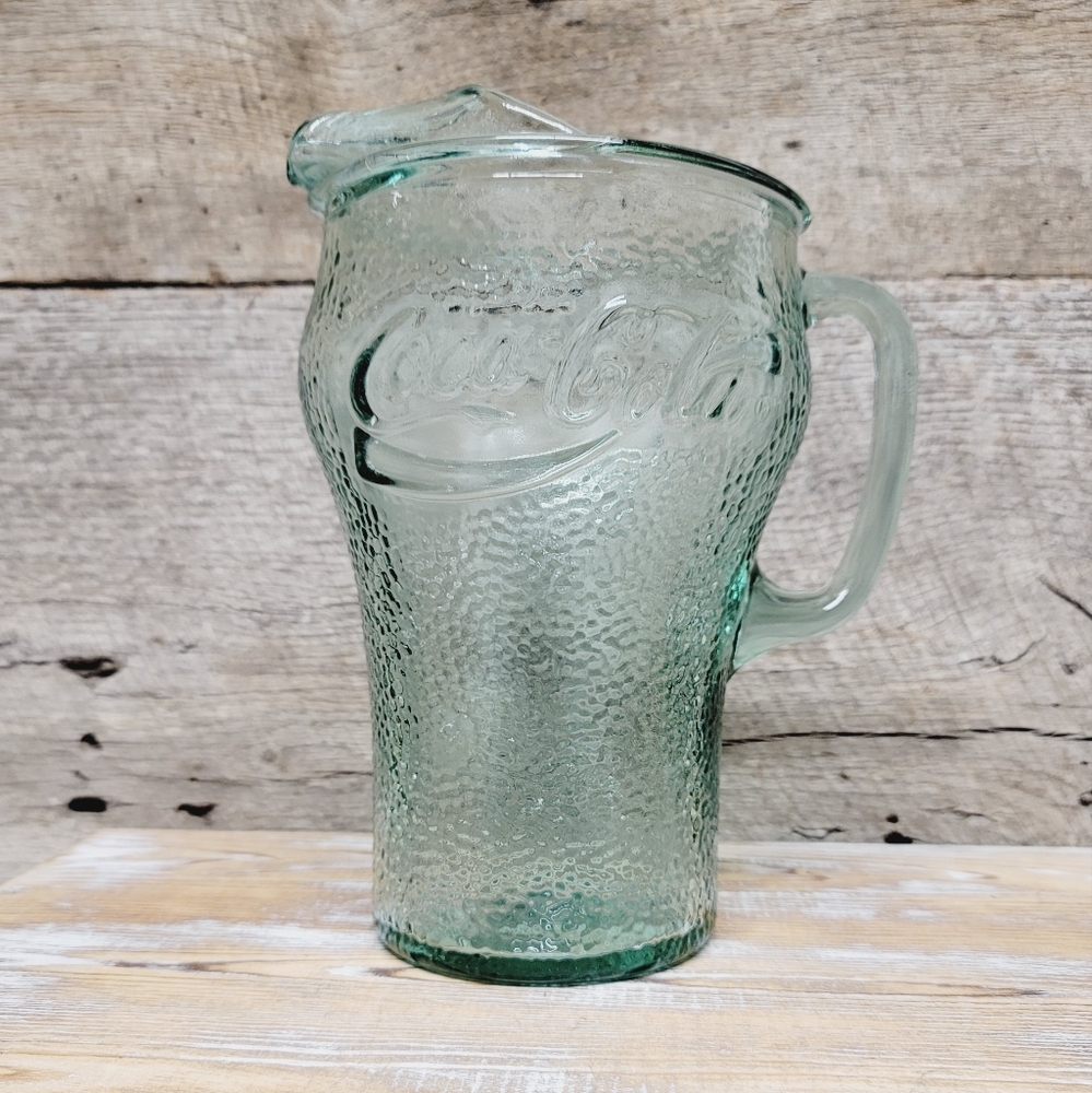 Large Vintage Coca Cola Green Glass Pitcher